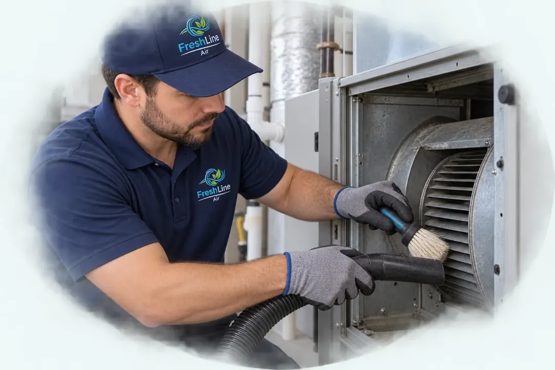 Male technician attending to accessible HVAC components